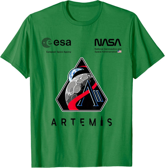 NASA Artemis II Mission Patch Worm und ESA Logo T-Shirt - T-Shirt | Irish Green
