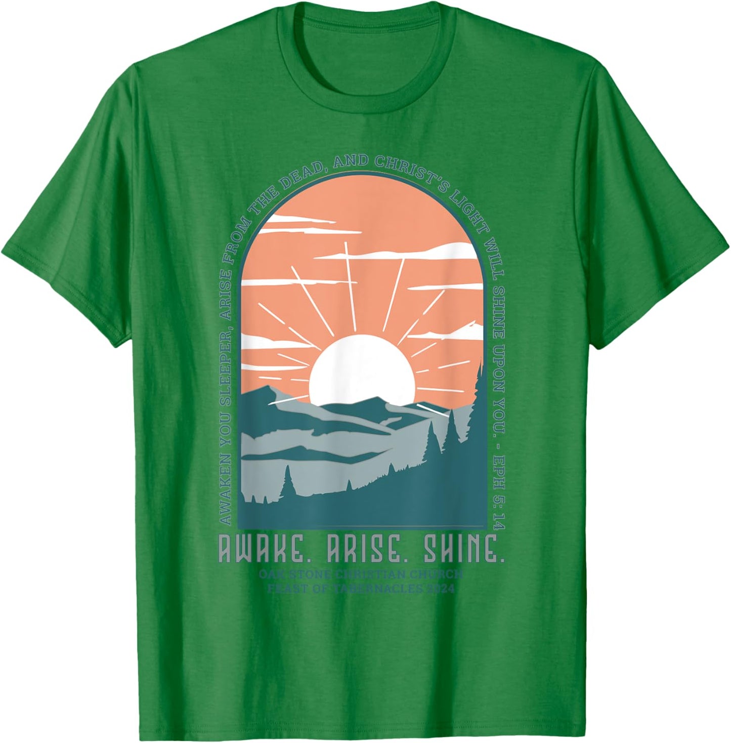Oak Stone Feast of Tabernacles Awake Arise Shine Window T-Shirt - T-Shirt | Irish Green