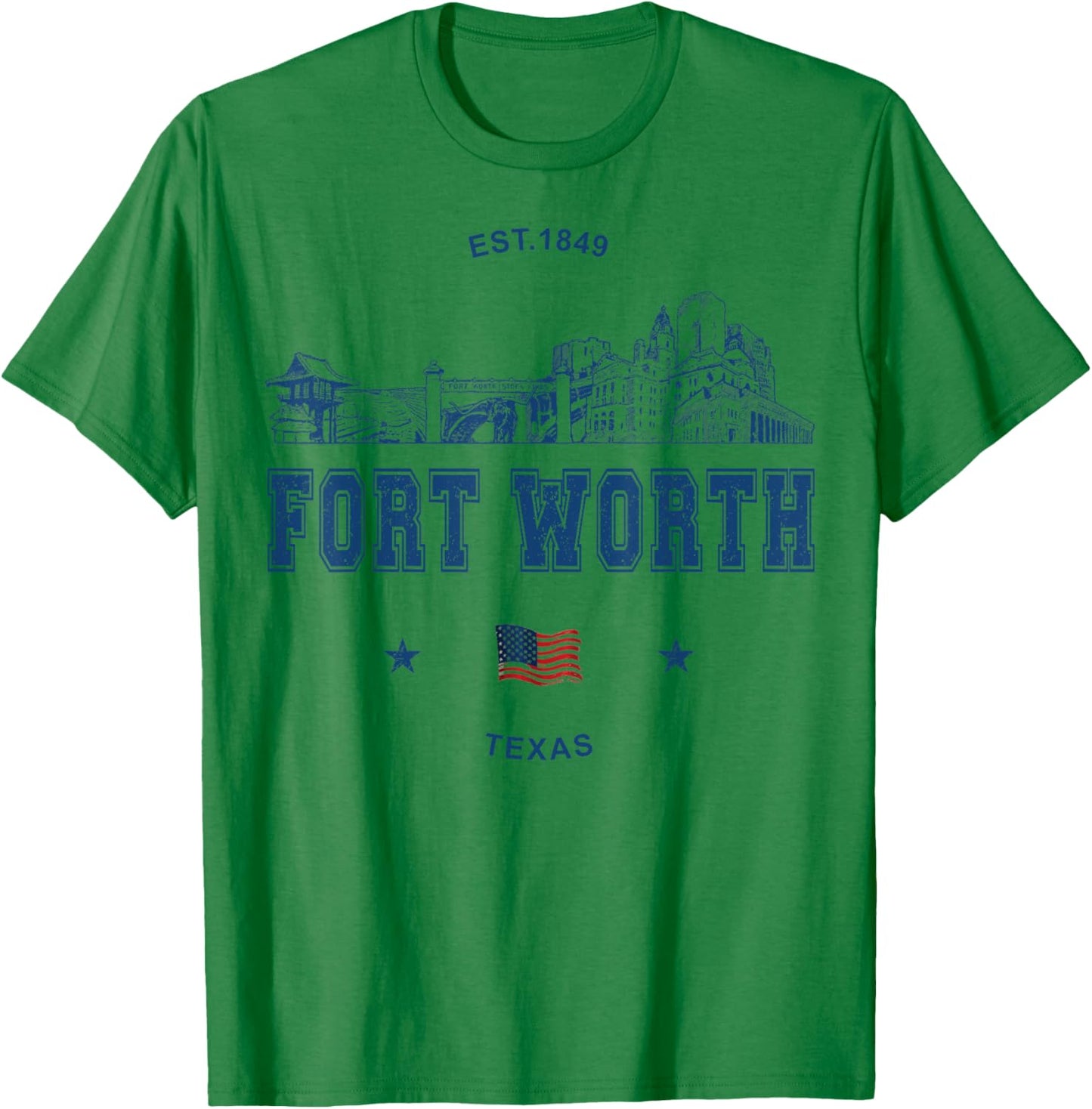 Fort Worth Texas Vintage Skyline T-Shirt - T-Shirt | Irish Green