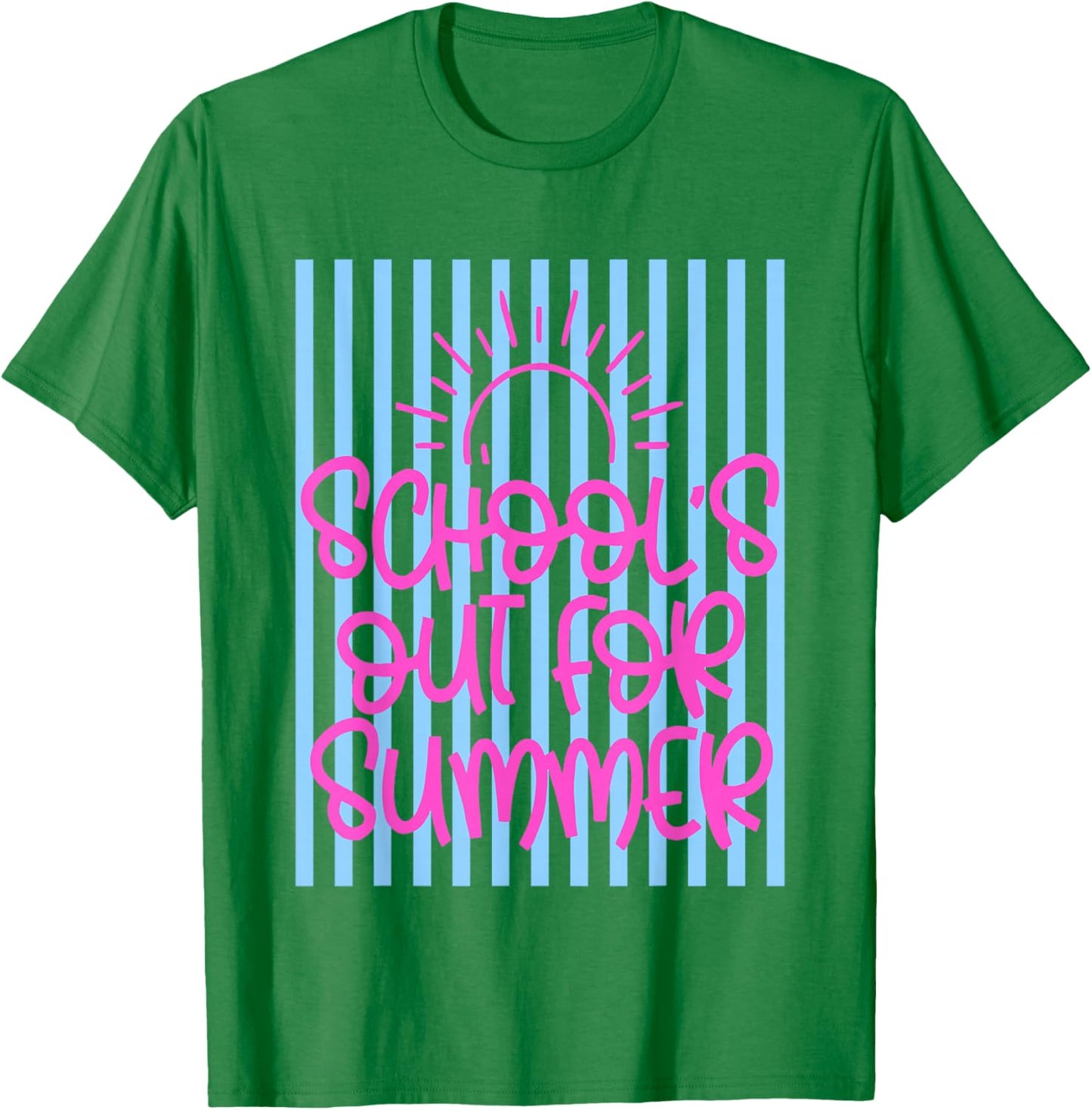 Striped School's Out for Summer Last Day of School Teacher T-Shirt - T-Shirt | Irish Green