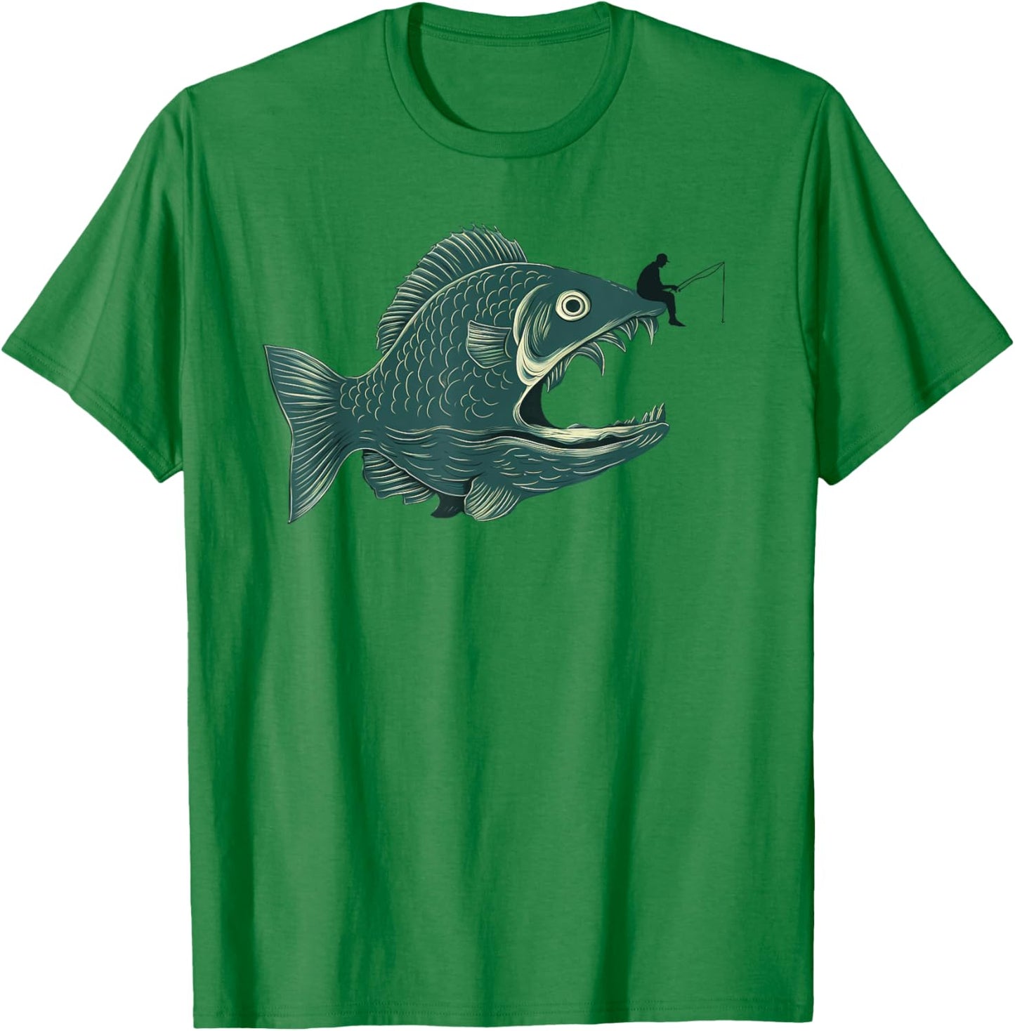 Funny Fishing Big Funny Fish with Fisherman Fishing T-Shirt - T-Shirt | Irish Green