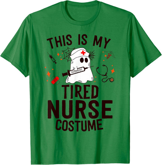 This Is Tired Nurse Costume Nursing Funny Ghost Halloween T-Shirt - T-Shirt | Irish Green