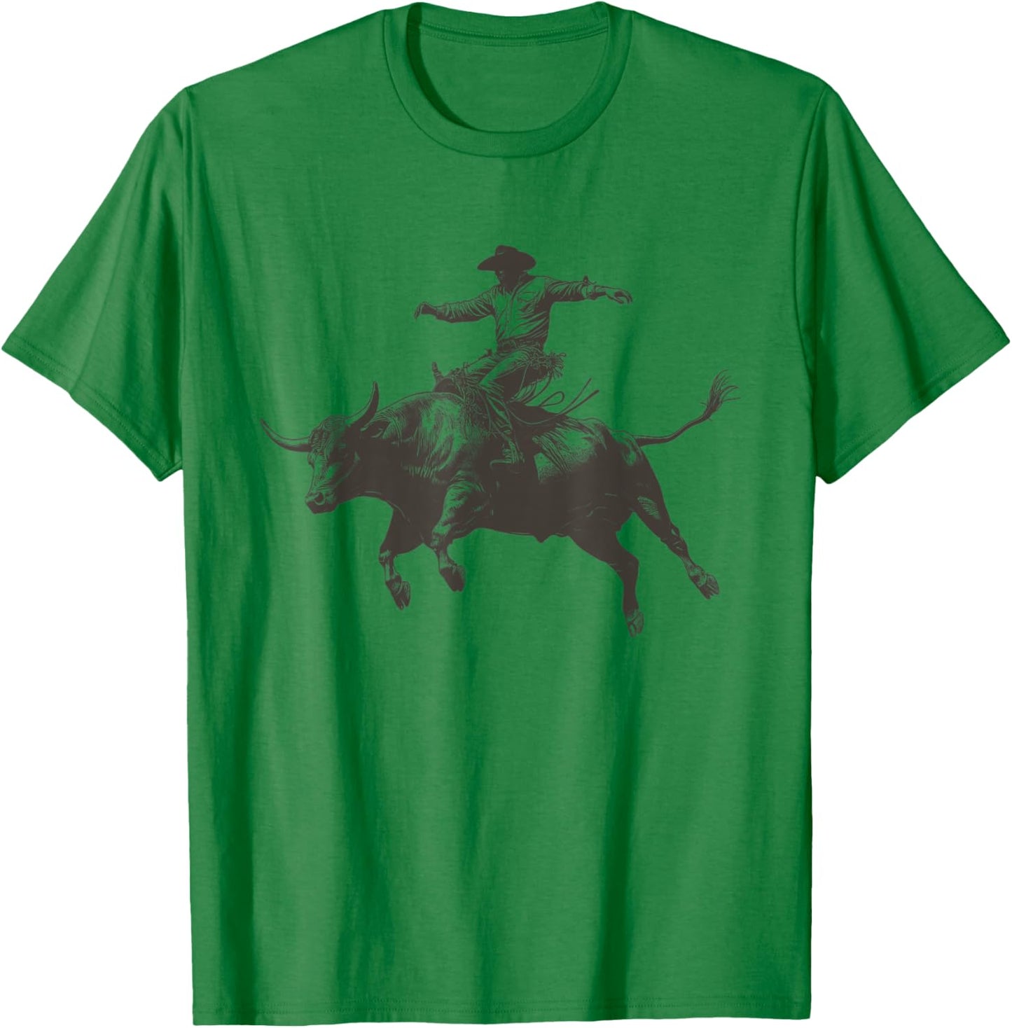 Vintage Cowboy Festival Country Music Concert Grey Cowboy Riding Bull - -Adults & Kids - Short Sleeve - Classic Fit - - Small T-Shirt - T-Shirt | Irish Green