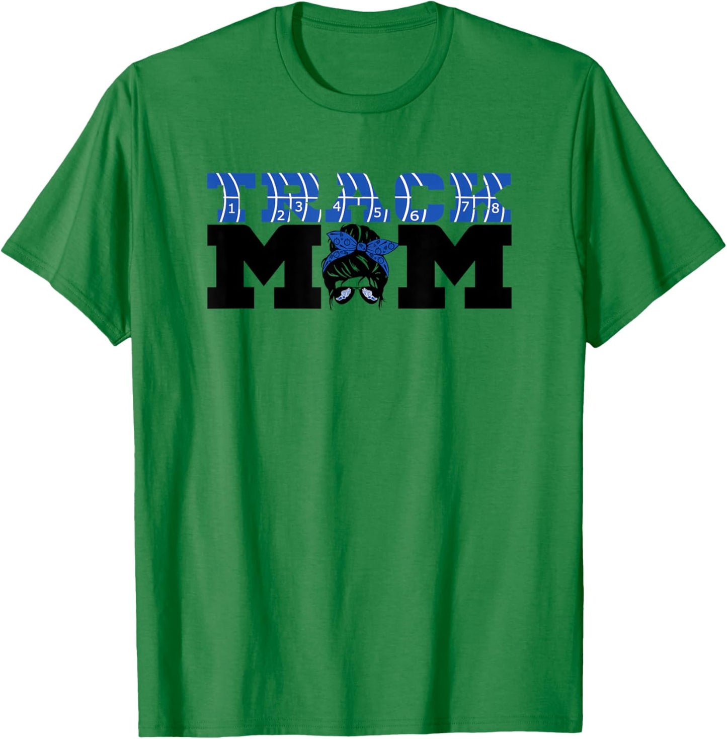 Women's Track, Track Mom, Messy Bun, Sports Mama, Blue T-Shirt - T-Shirt | Irish Green