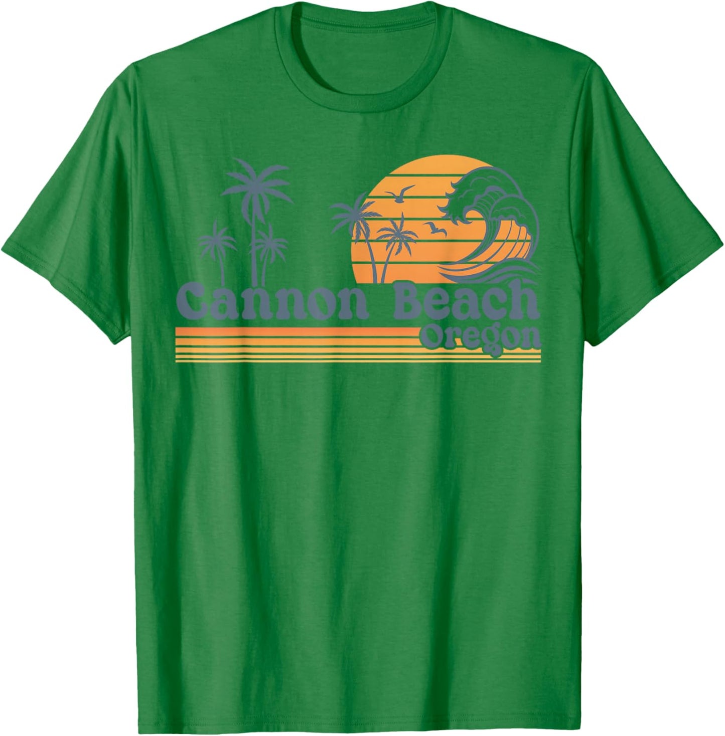Cannon Beach Oregon Retro Sunset Summer Vacation T-Shirt - T-Shirt | Irish Green