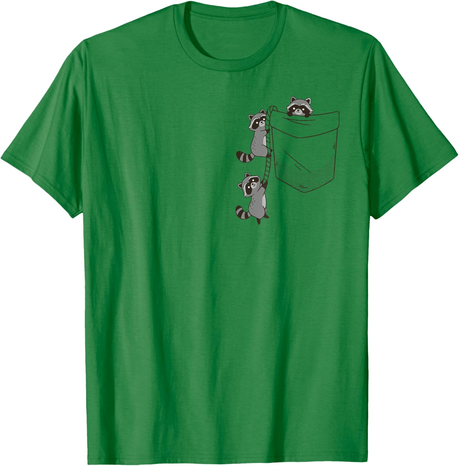 Cute Raccoons Climbing into Pocket Fun Design T-Shirt - T-Shirt | Irish Green