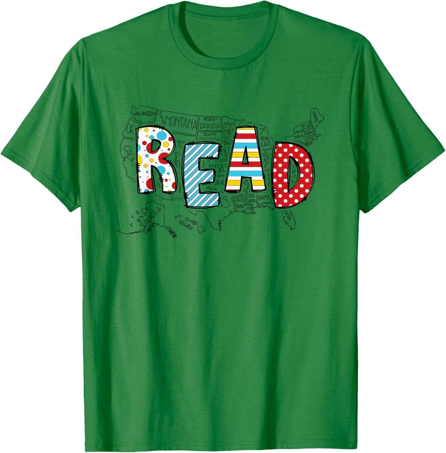 National Read America Red And White Stripe Animated Cat T-Shirt - T-Shirt | Irish Green