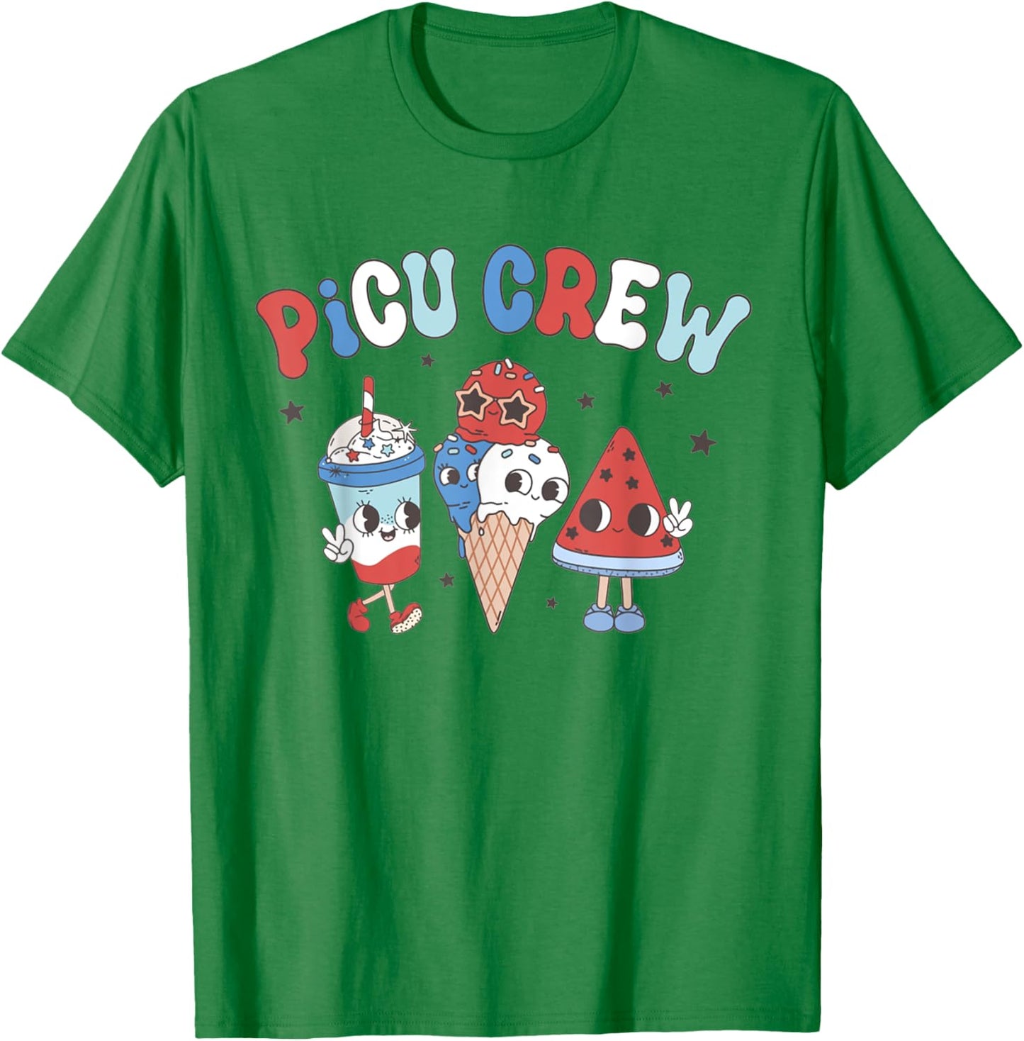 Retro PICU Nurse 4th Of July Popsicle American PICU Squad T-Shirt - T-Shirt | Irish Green