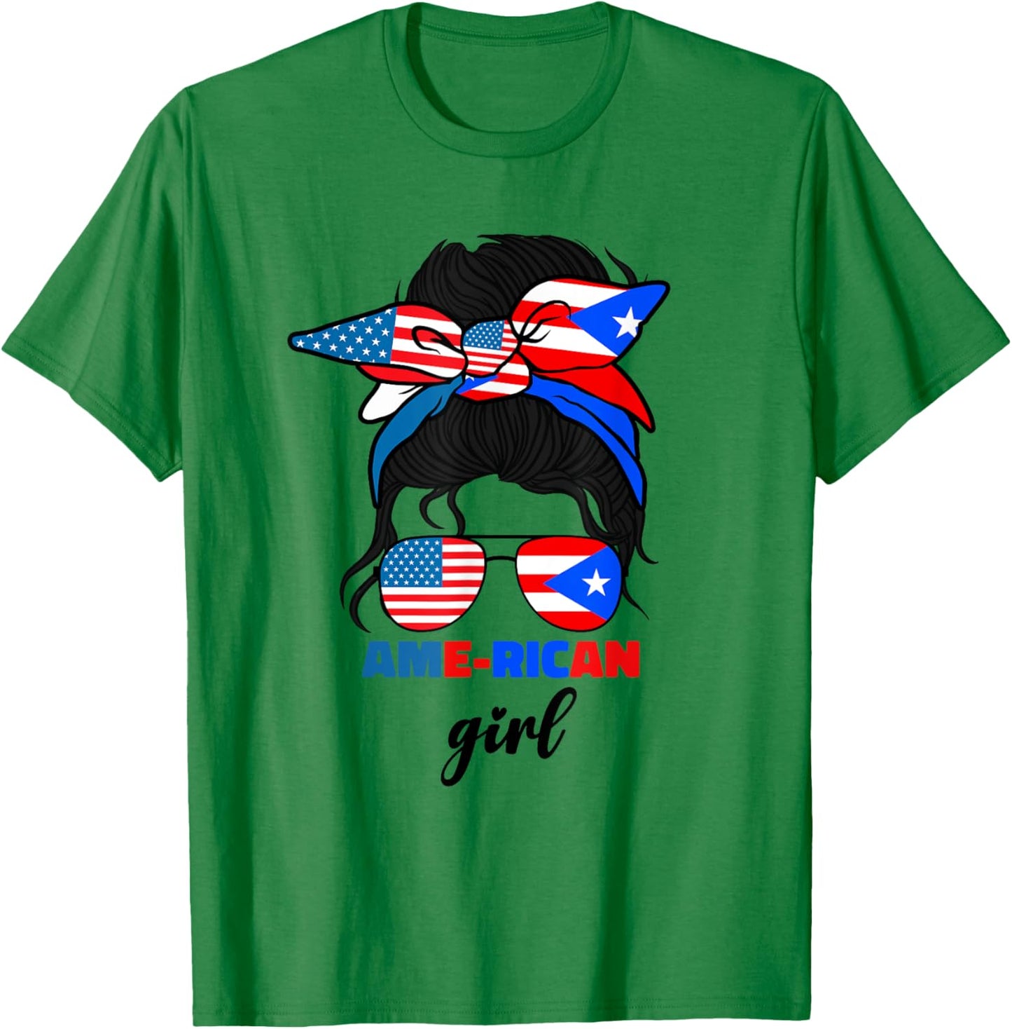 Half American And Puerto Rican Rico Flag Mix Girl Ame Rican T-Shirt - T-Shirt | Irish Green