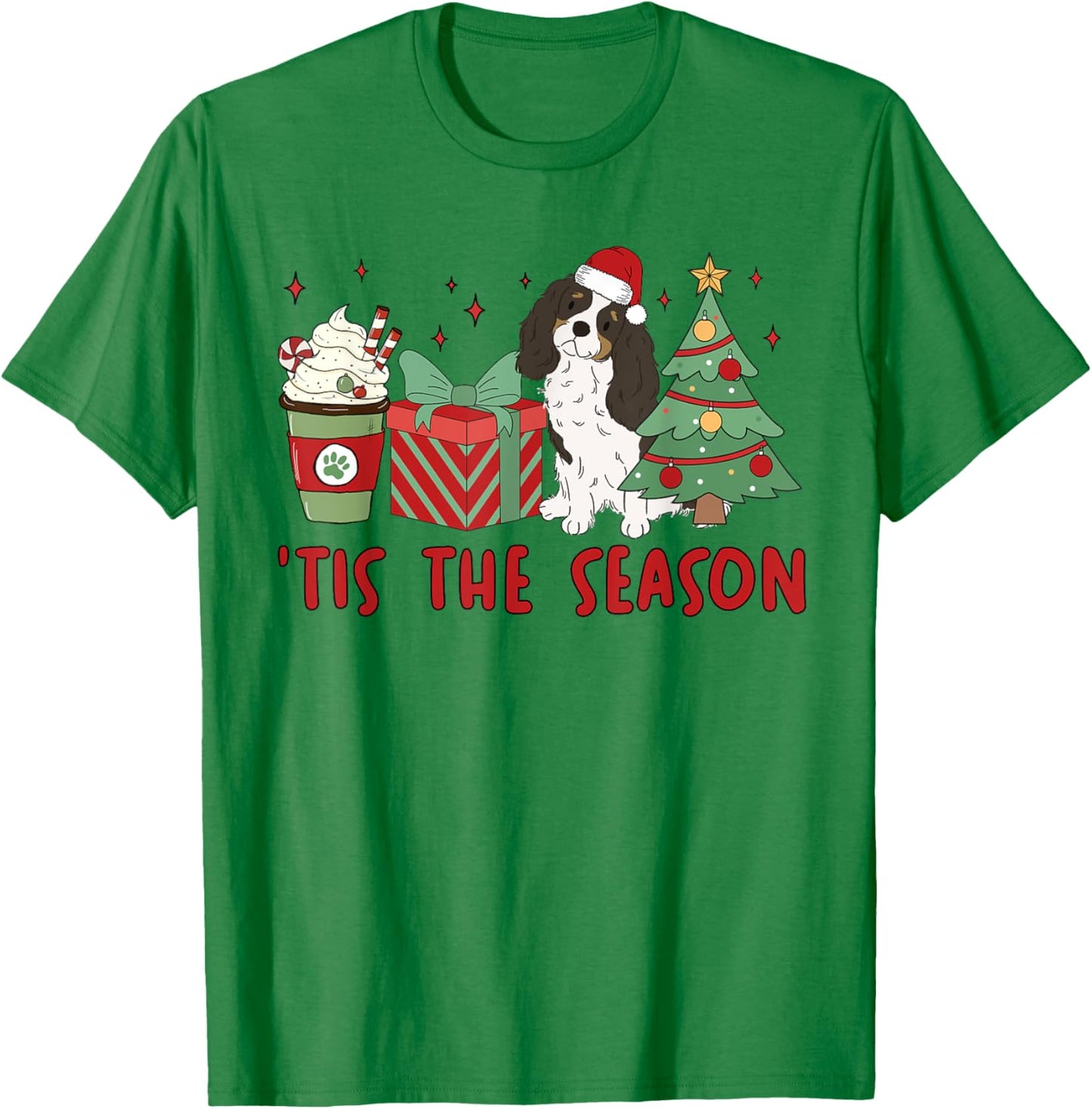 Cavalier King Charles Spaniel Christmas Tis The Season Dog Men Women Kids T-Shirt - T-Shirt | Irish Green