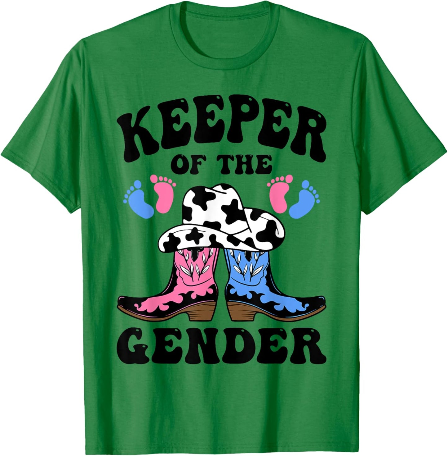 Western Cowboy Boots Keeper of the Gender Reveal He or She T-Shirt - T-Shirt | Irish Green