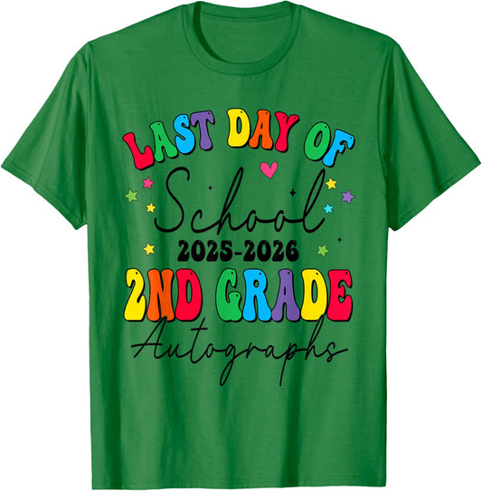 Last Day of School Autographs 2nd Grade Graduation 2025-2026 T-Shirt - T-Shirt | Irish Green
