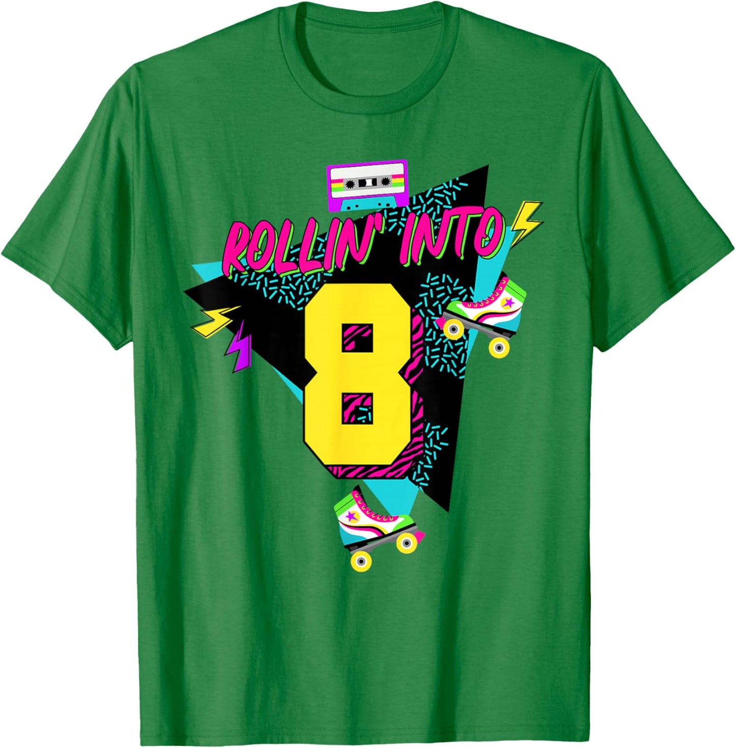 Rolling Into 8 Years Old Roller Skating Girl 8th Birthday T-Shirt - T-Shirt | Irish Green