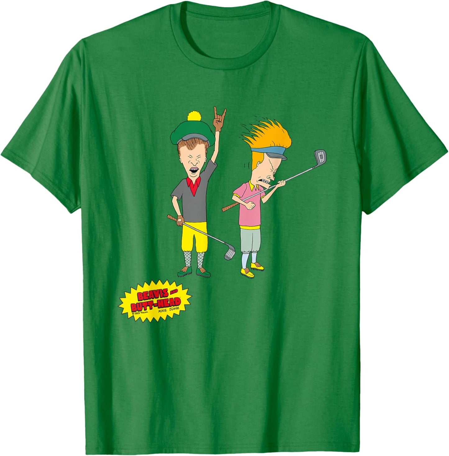Beavis & Butt-Head Golfers Rocking Out Devil Horns Golf T-Shirt - T-Shirt | Irish Green