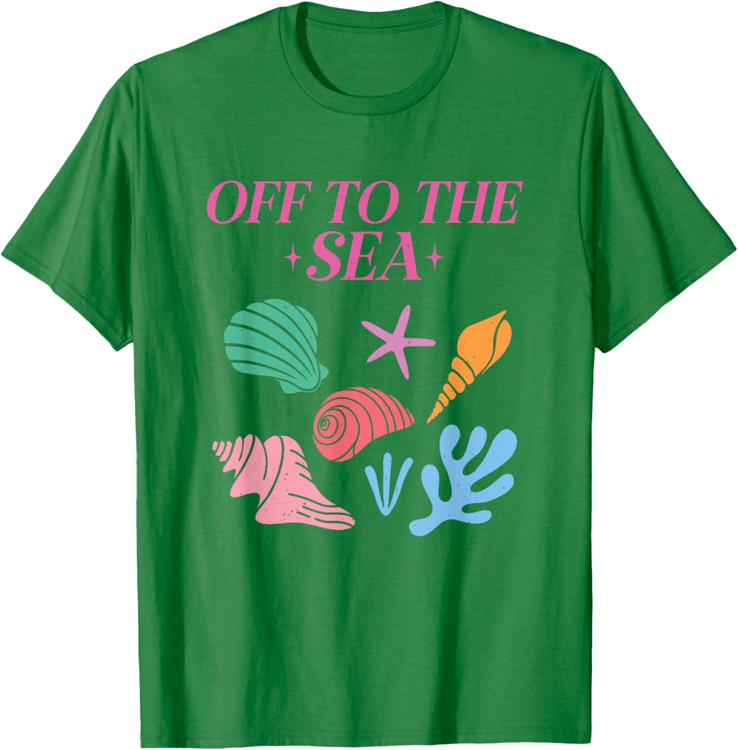 Off To The Sea Summer Cute Beach Colorful Seashells Starfish Women Girls Kids T-Shirt - T-Shirt | Irish Green