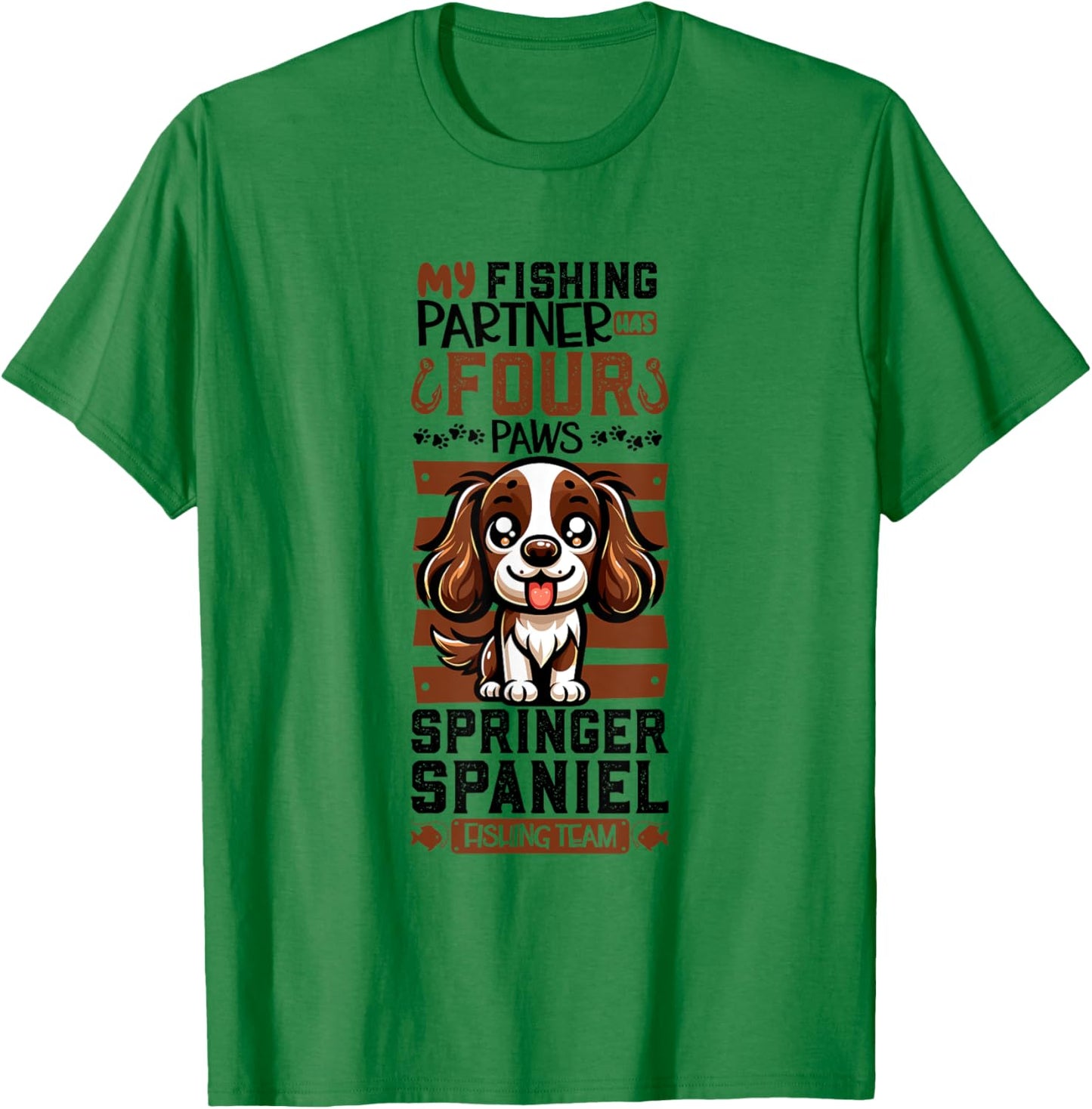 Fishing and English Springer Spaniel T-Shirt - T-Shirt | Irish Green