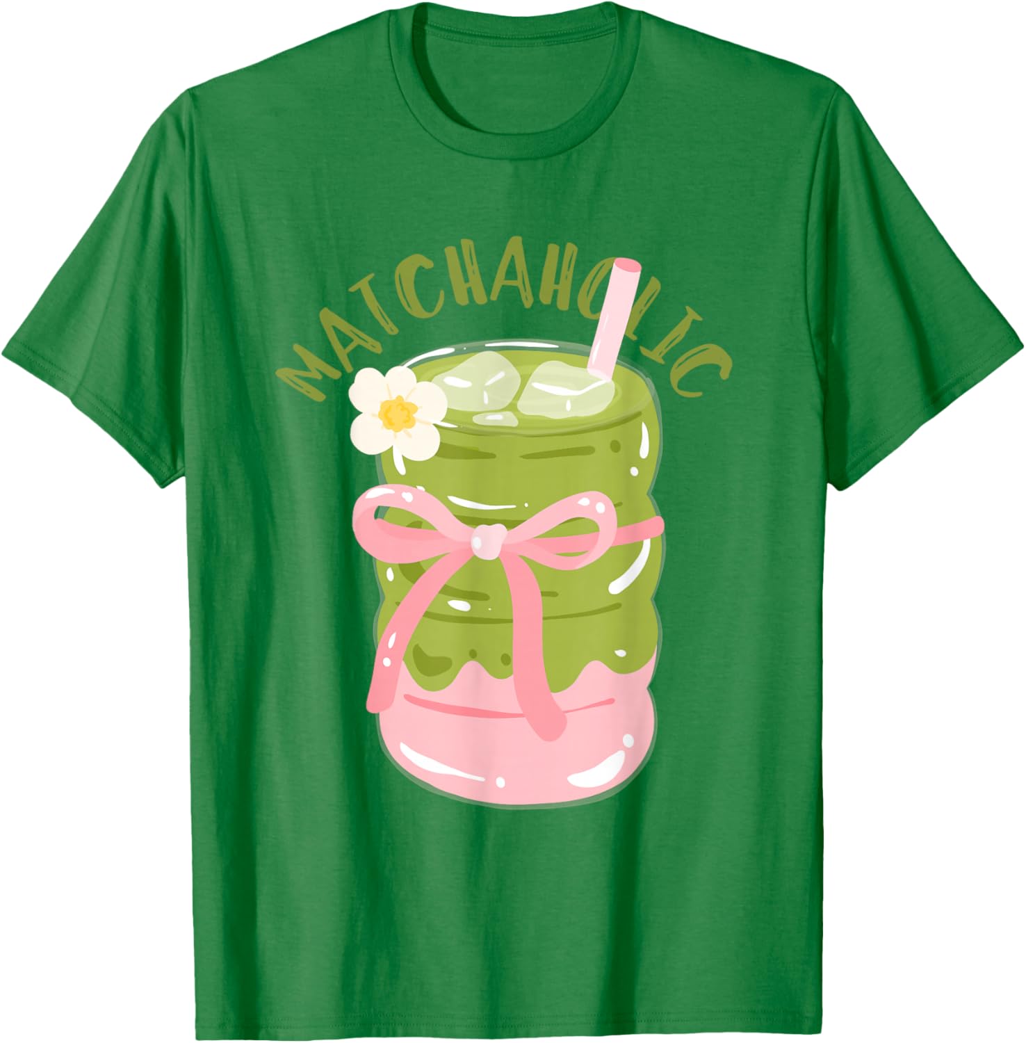 Matchaholic Matcha Tea Matcha Latte Cute Bow Matcha Lover T-Shirt - T-Shirt | Irish Green
