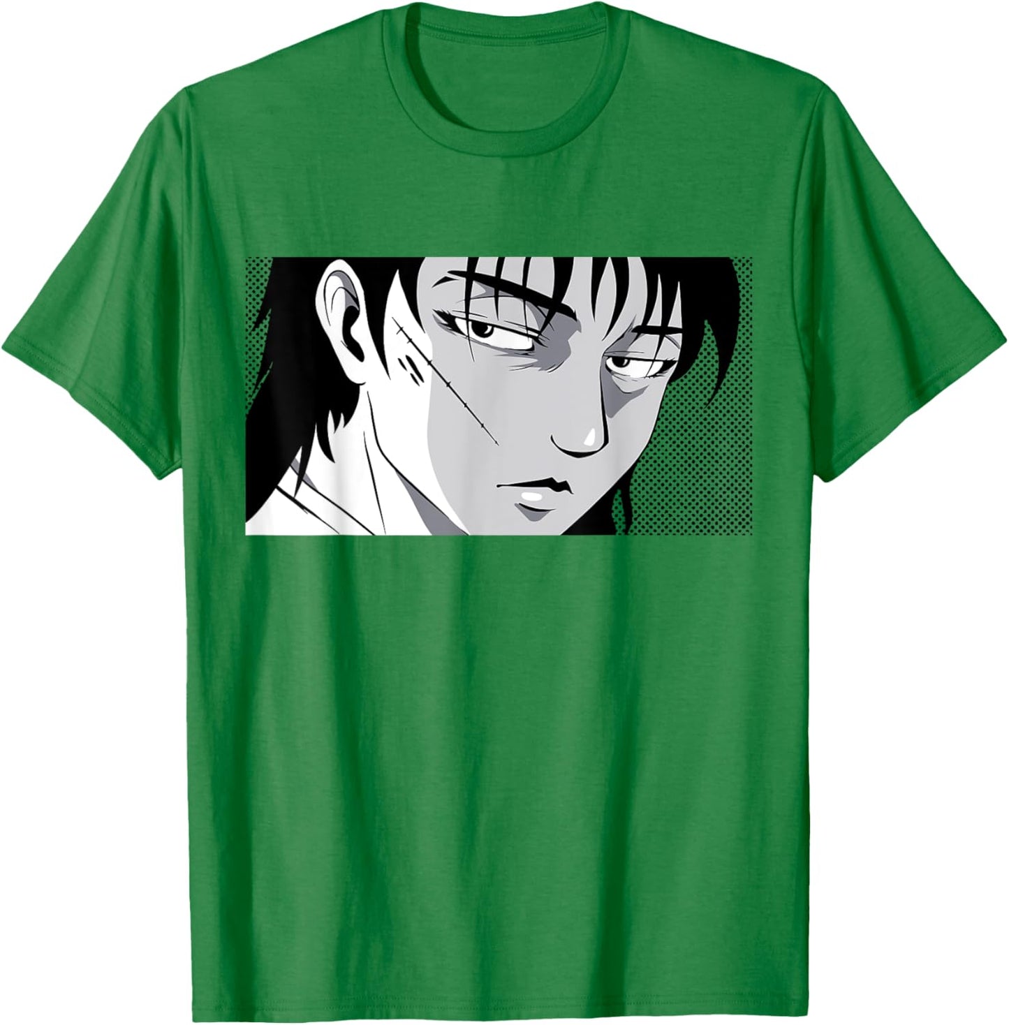 Badass Anime Boy Mysterious Manga Face Edgy Black White Art T-Shirt - T-Shirt | Irish Green