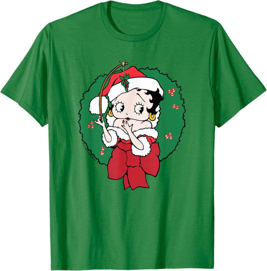 Betty Boop Christmas Wreath T-Shirt - T-Shirt | Irish Green