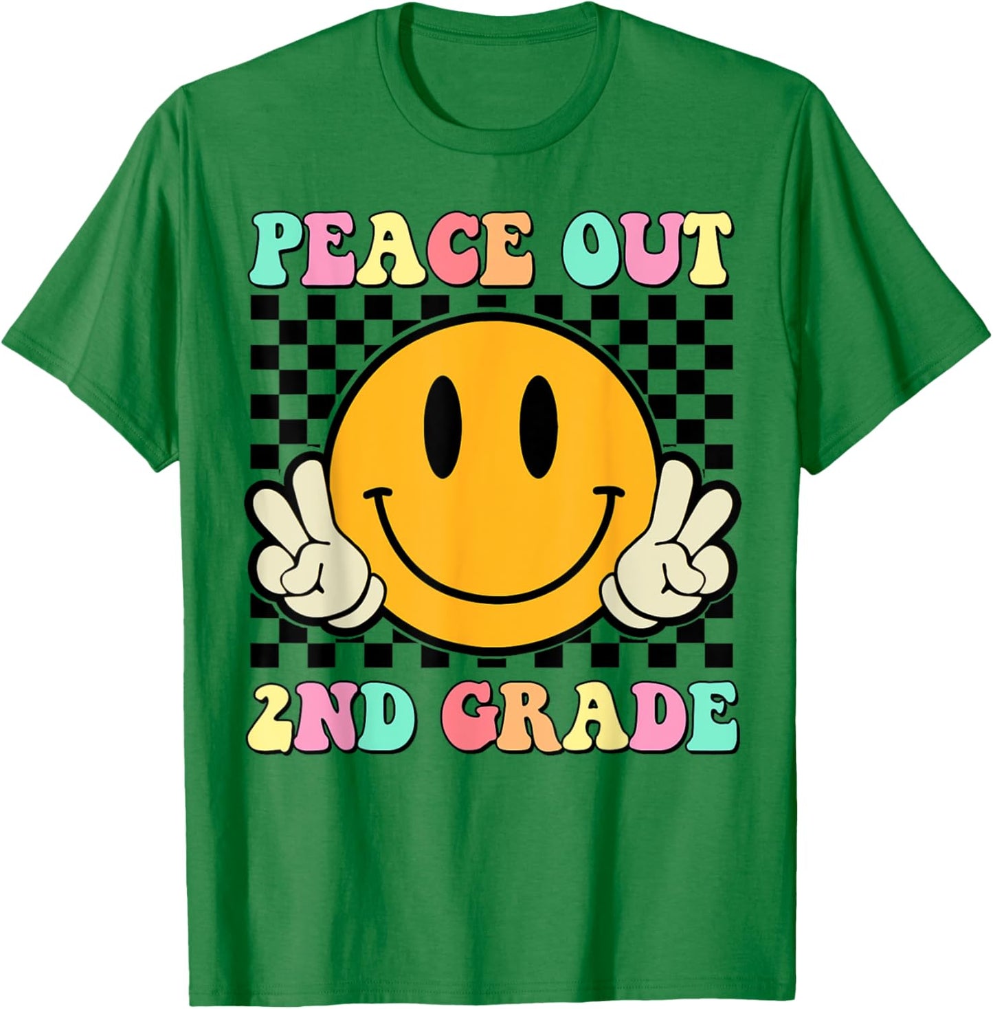 Peace Out 2nd Grade Teacher Retro Smile Last Day Of School Women Girls Kids T-Shirt - T-Shirt | Irish Green