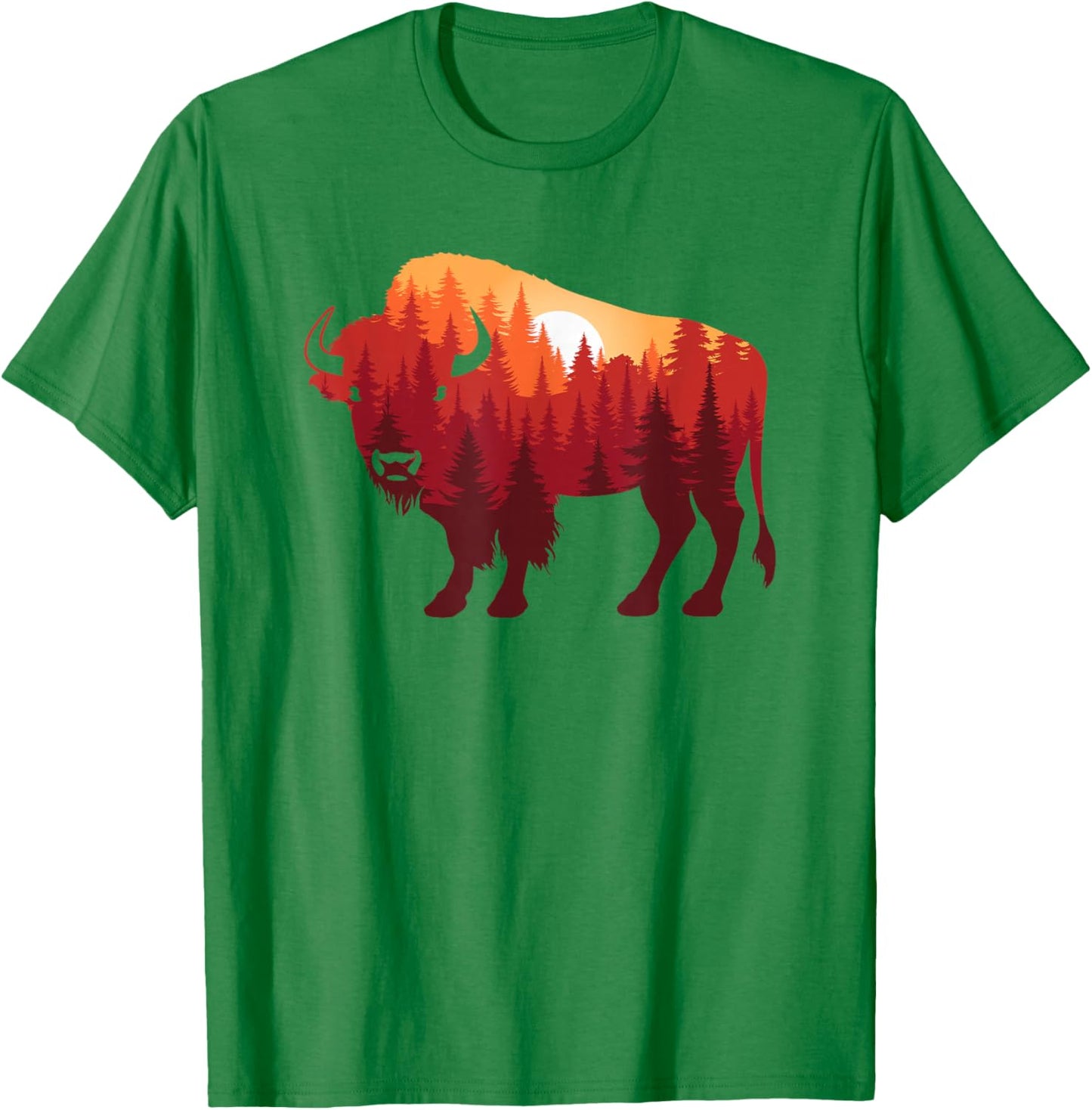 Buffalo Landscape Pine Tree Nature Bison Men Women T-Shirt - T-Shirt | Irish Green