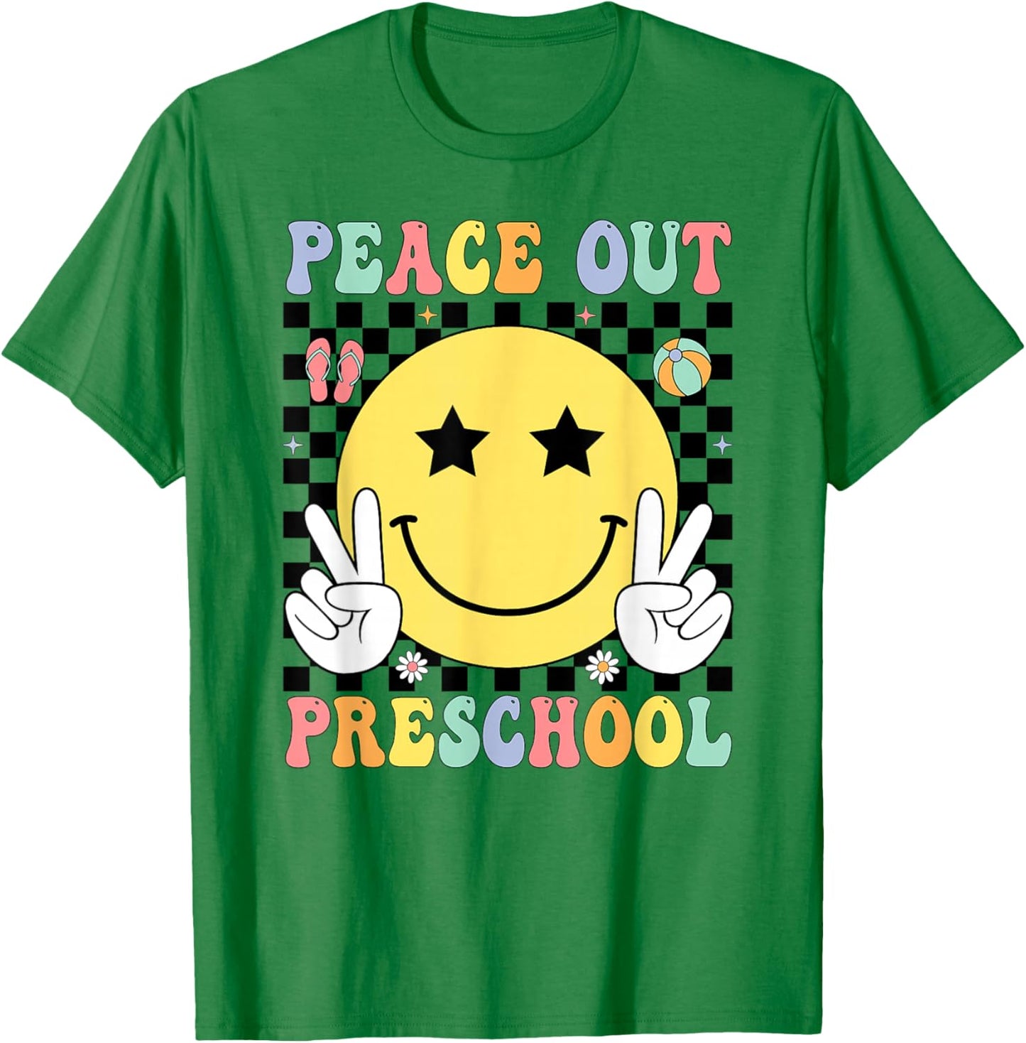 Peace Out Preschool Graduation Smile Face Last Day School T-Shirt - T-Shirt | Irish Green