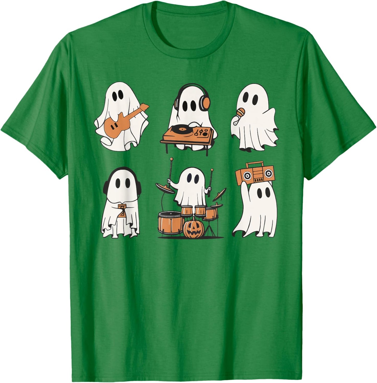 Ghost Love Music Ghost Playing Guitar Drum Halloween Costume T-Shirt - T-Shirt | Irish Green