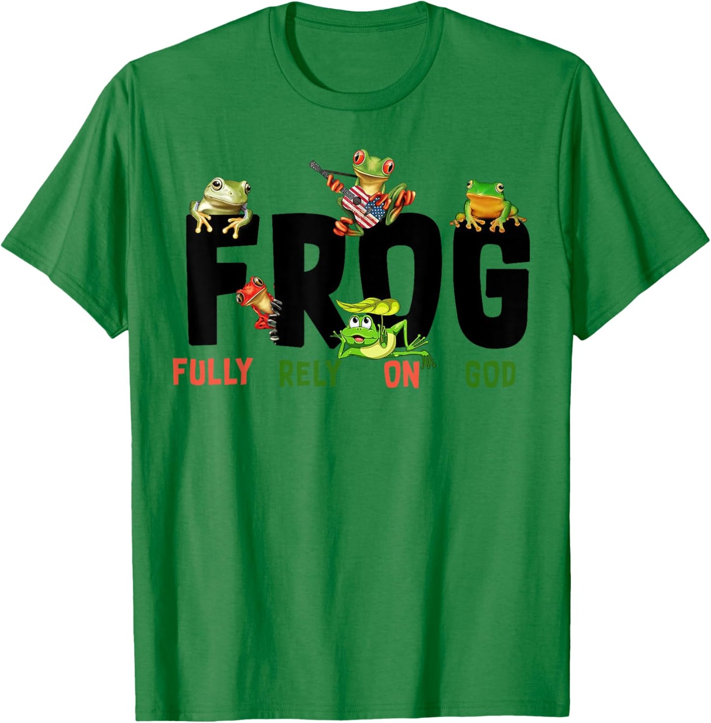 Funny Frog Fully Rely On God Shirt - Kids Christian - White - Small - Short Sleeve T-Shirt - T-Shirt | Irish Green