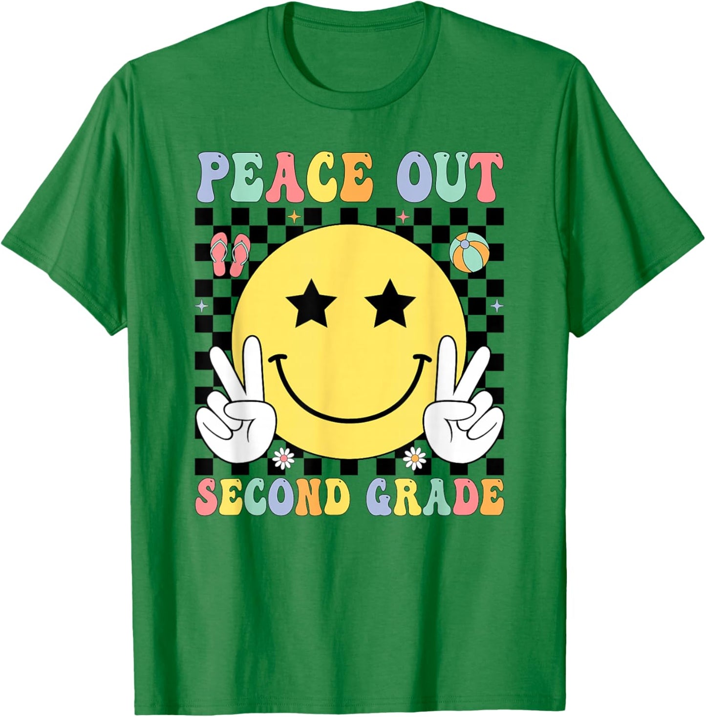 Peace Out Second Grade Graduation Smile Face Last Day School T-Shirt - T-Shirt | Irish Green
