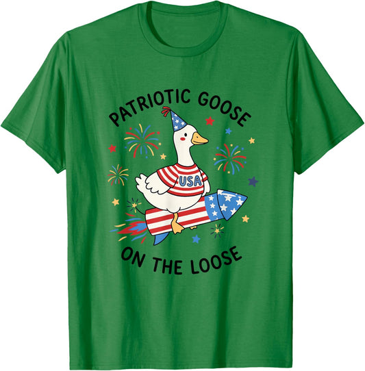 Patriotic Goose On-The-Loose USA 250th Anniversary July 4th T-Shirt - T-Shirt | Irish Green