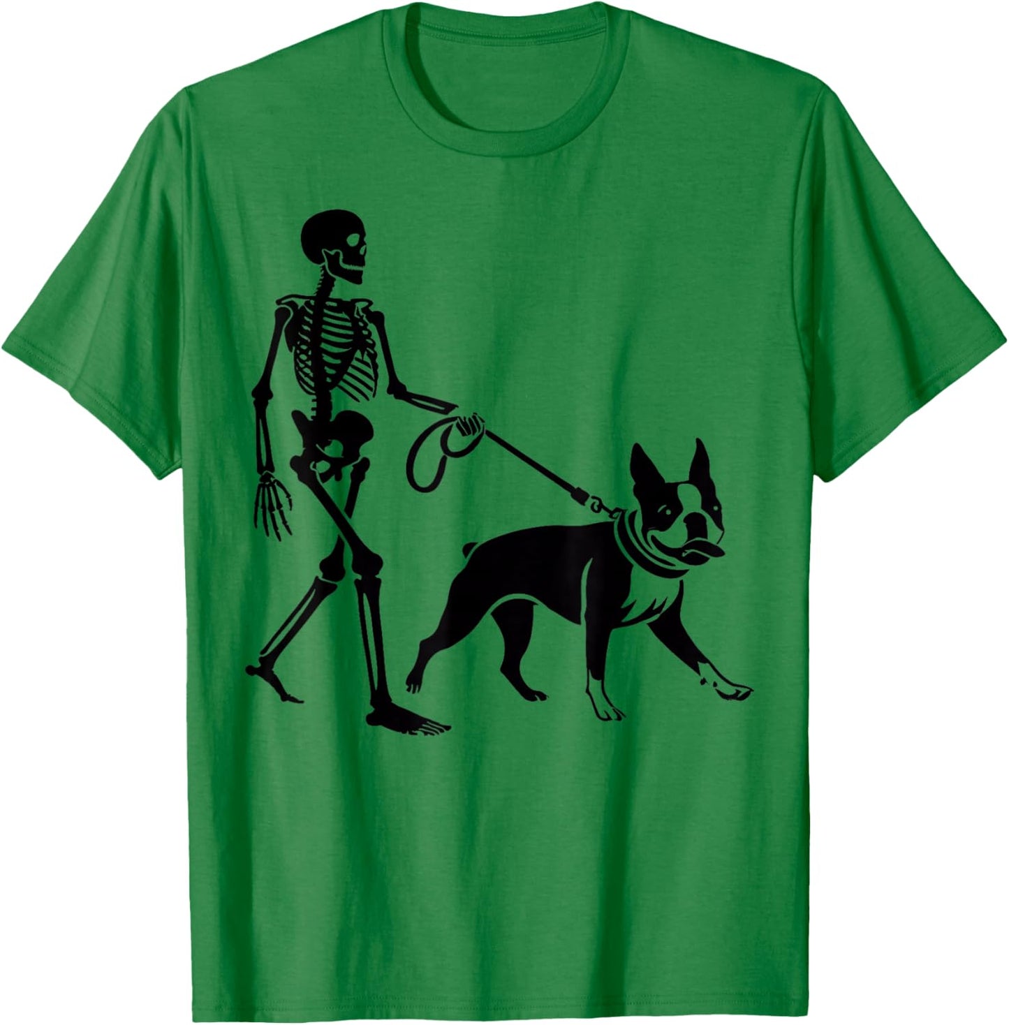 Funny Halloween Skeleton Walking Boston Terrier Dog Lover T-Shirt - T-Shirt | Irish Green