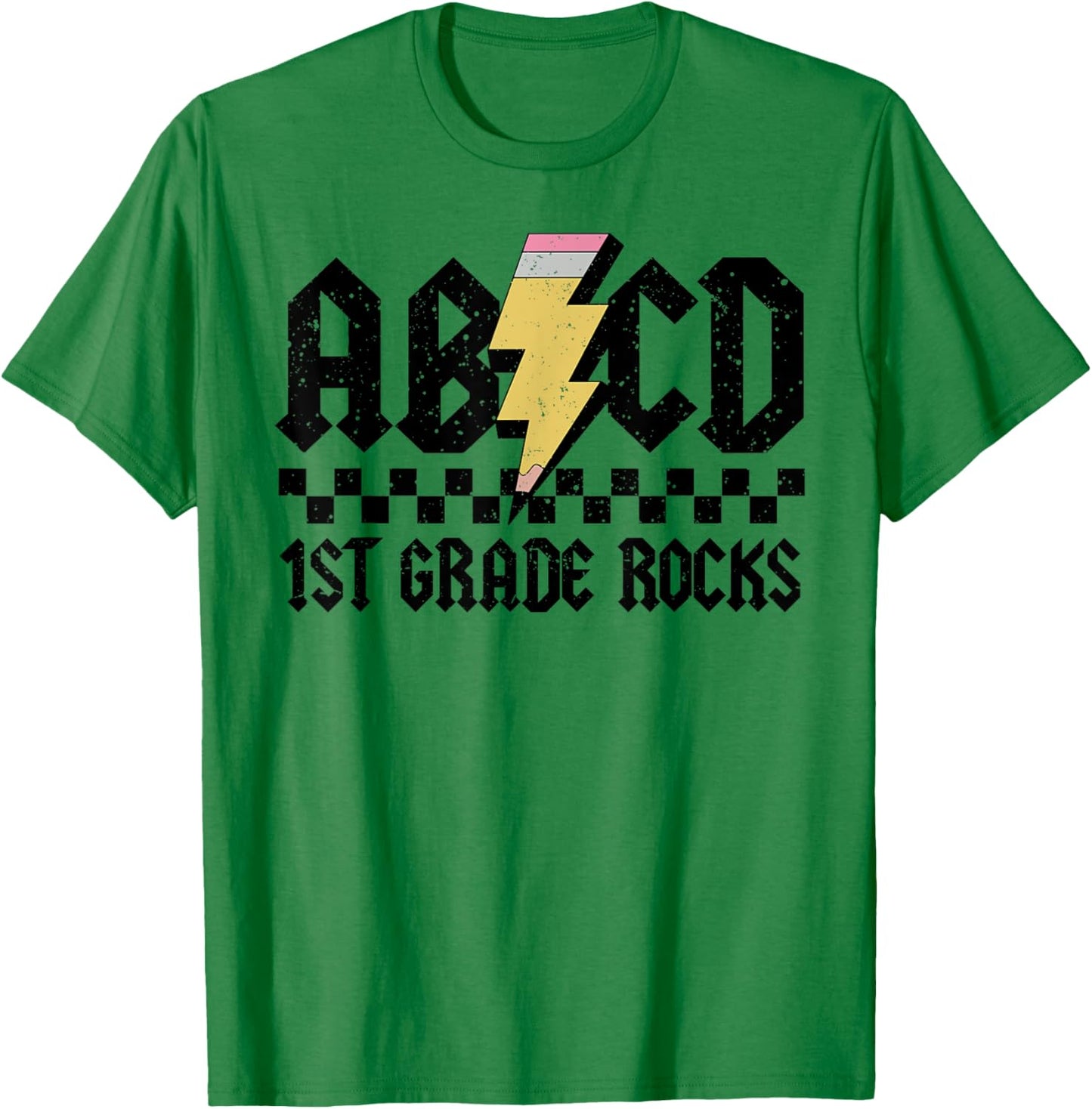 1st Grade Rock and Roll Letters ABCD Alphabet Back To School T-Shirt - T-Shirt | Irish Green