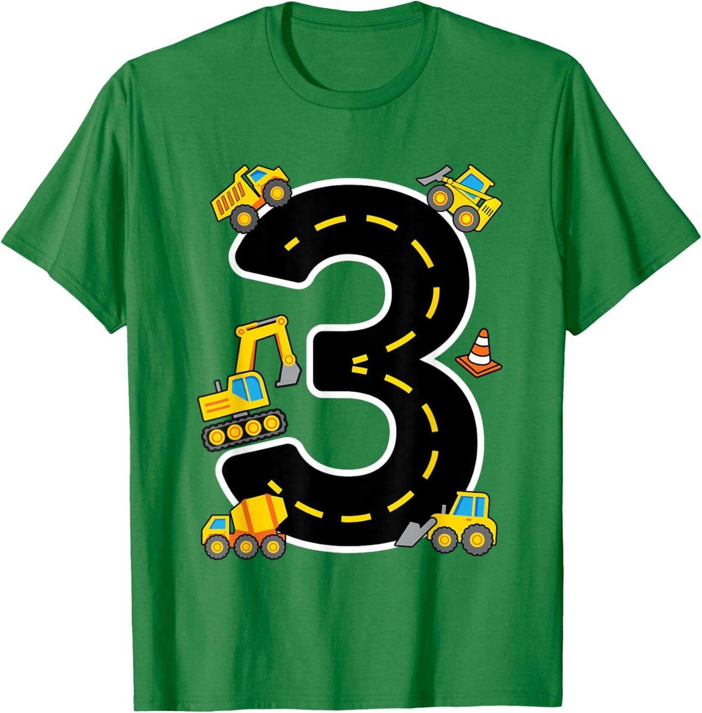 I'm 3 Construction Theme 3rd Birthday Party Boys Excavator T-Shirt - T-Shirt | Irish Green