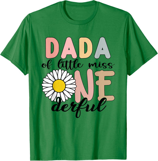 Dada of Little Miss Onederful First Bday Daisy Family T-Shirt - T-Shirt | Irish Green