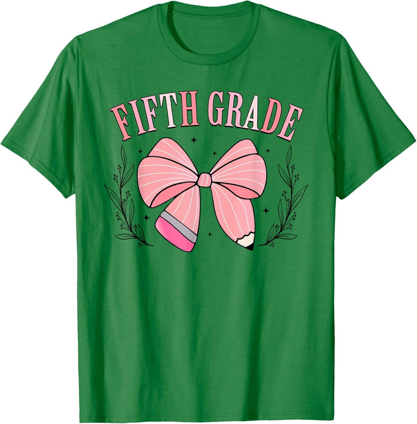 5th Grade Teacher Pencil Coquette Bow Back To School Teacher Women Girls Kids T-Shirt - T-Shirt | Irish Green