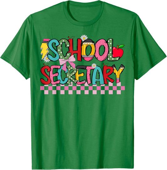 School Secretary Coquette Bow Pencil Cute School Secretary T-Shirt - T-Shirt | Irish Green