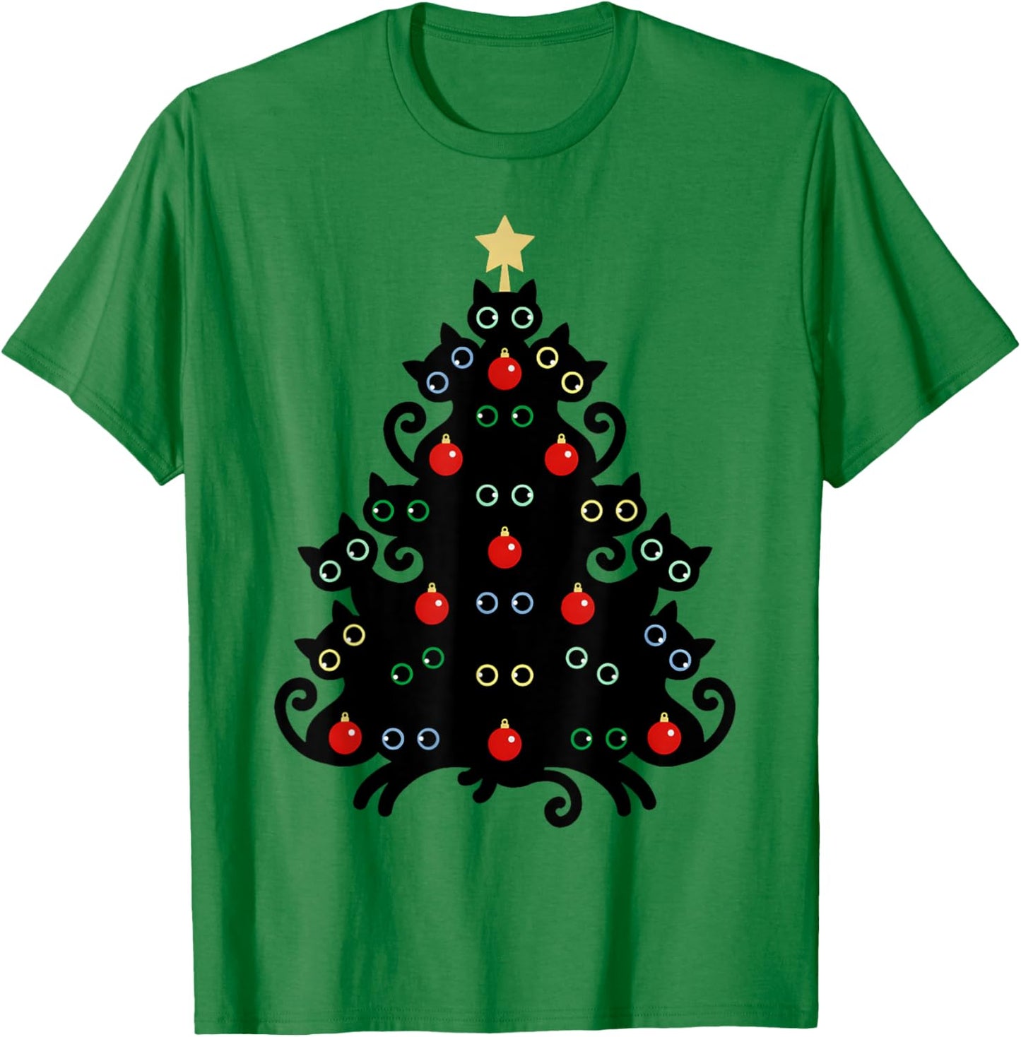Cat Christmas Tree X-Mas Holiday Kitten Funny Black Cats Men Women Kids T-Shirt - T-Shirt | Irish Green