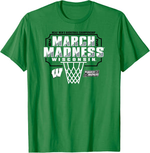 Wisconsin Badgers March Madness 2025 Men's Basketball Red T-Shirt - T-Shirt | Irish Green