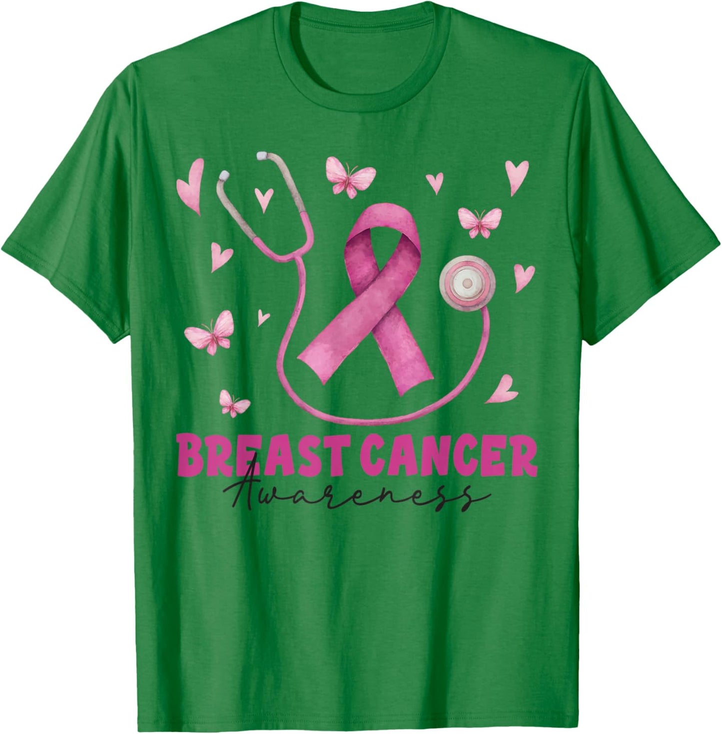 Pink Stethoscope Breast Cancer Awareness Nurse Scrub Women T-Shirt - T-Shirt | Irish Green
