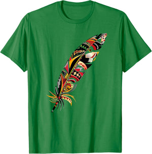 Feather Southwest Native American Indian Tribal Art Graphic T-Shirt - T-Shirt | Irish Green