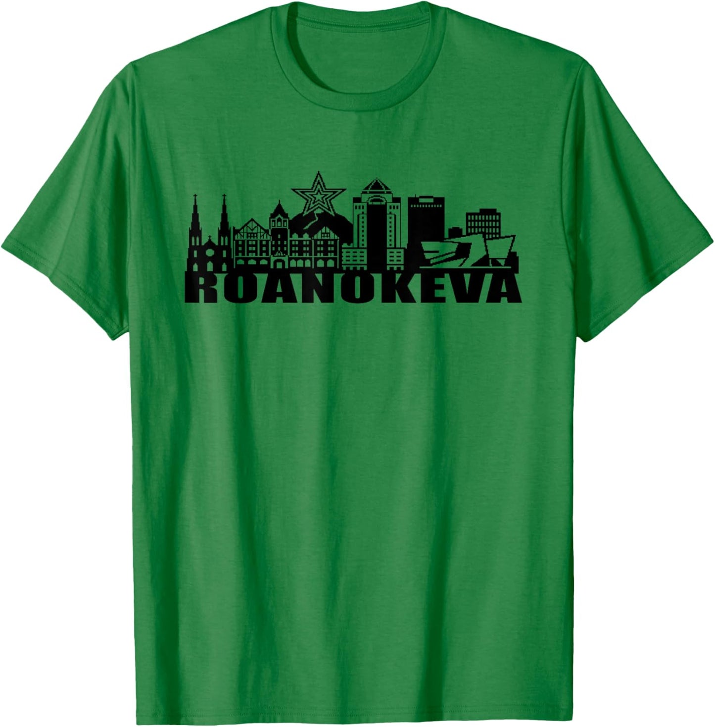 Roanoke VA Minimalist Pixel City Skyline Roanoke Star T-Shirt - T-Shirt | Irish Green