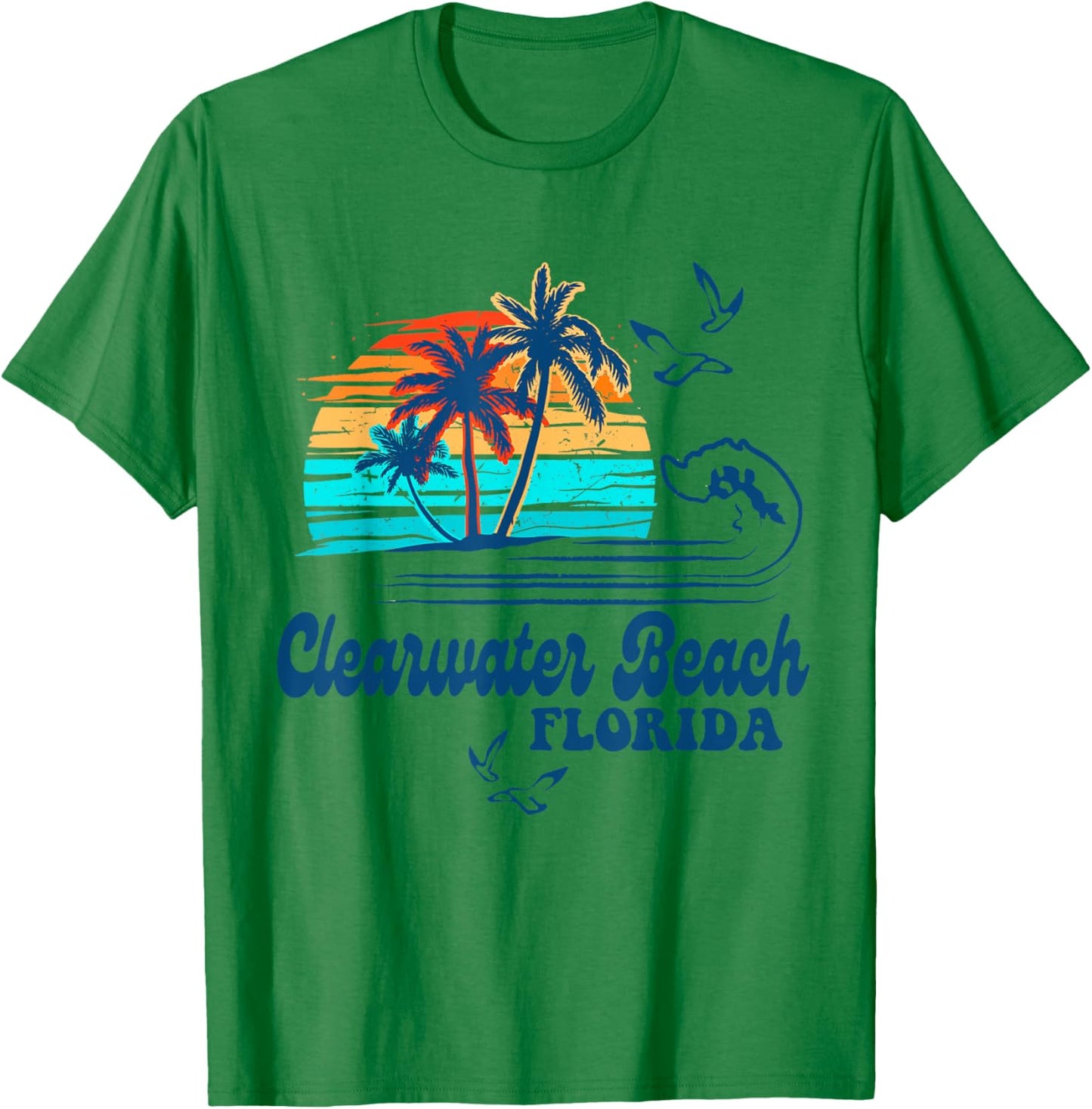 Clearwater Beach Florida 2025 Sunset Vintage 70's Retro T-Shirt - T-Shirt | Irish Green