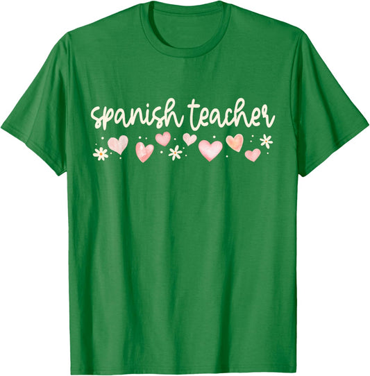 Spanish Teacher Valentines Day Bilingual Maestra Daisy Heart T-Shirt - T-Shirt | Irish Green