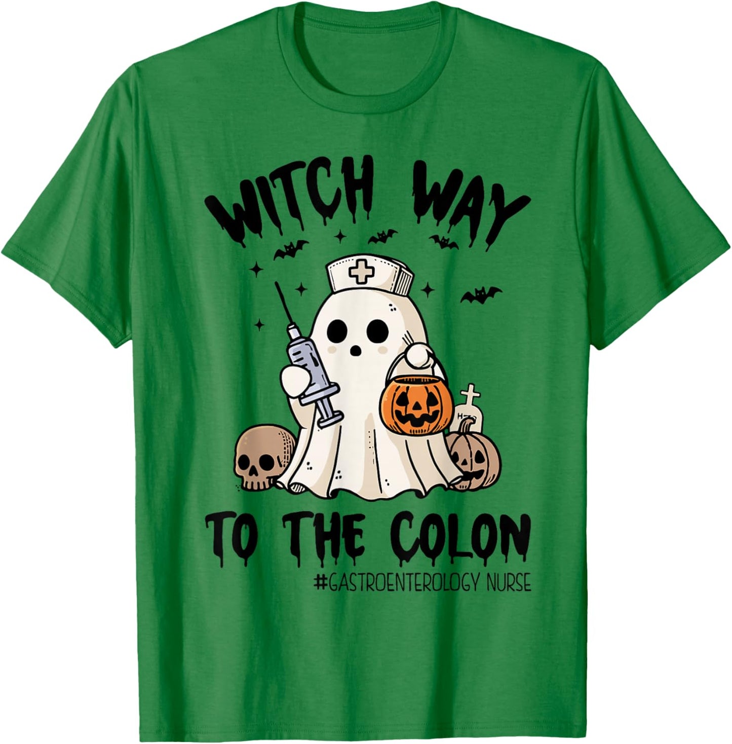 Gastroenterology Nurse Halloween Endo Nurse Ghost Endoscopy T-Shirt - T-Shirt | Irish Green