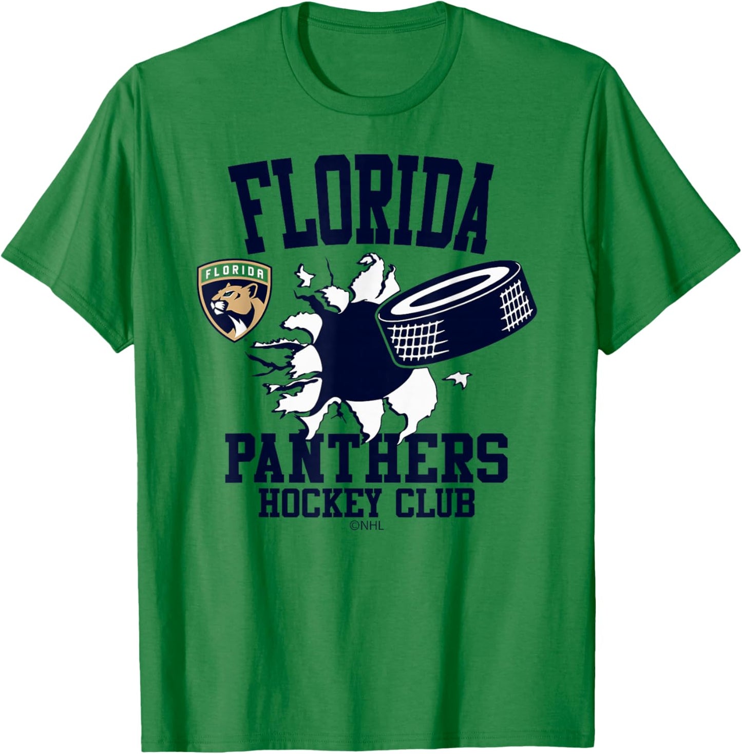 Florida Panthers Hockey Puck Burst Red Officially Licensed T-Shirt - T-Shirt | Irish Green
