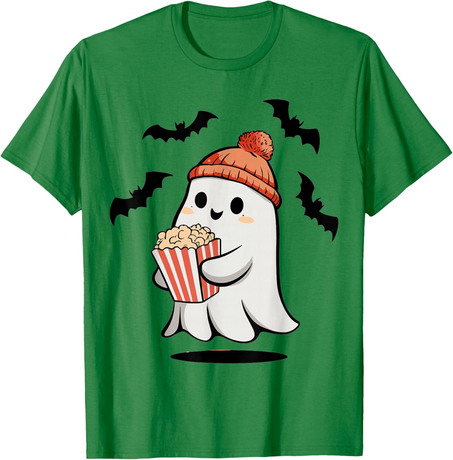 Funny Ghost Eating Pop Corn Lovers Spooky Halloween T-Shirt - T-Shirt | Irish Green