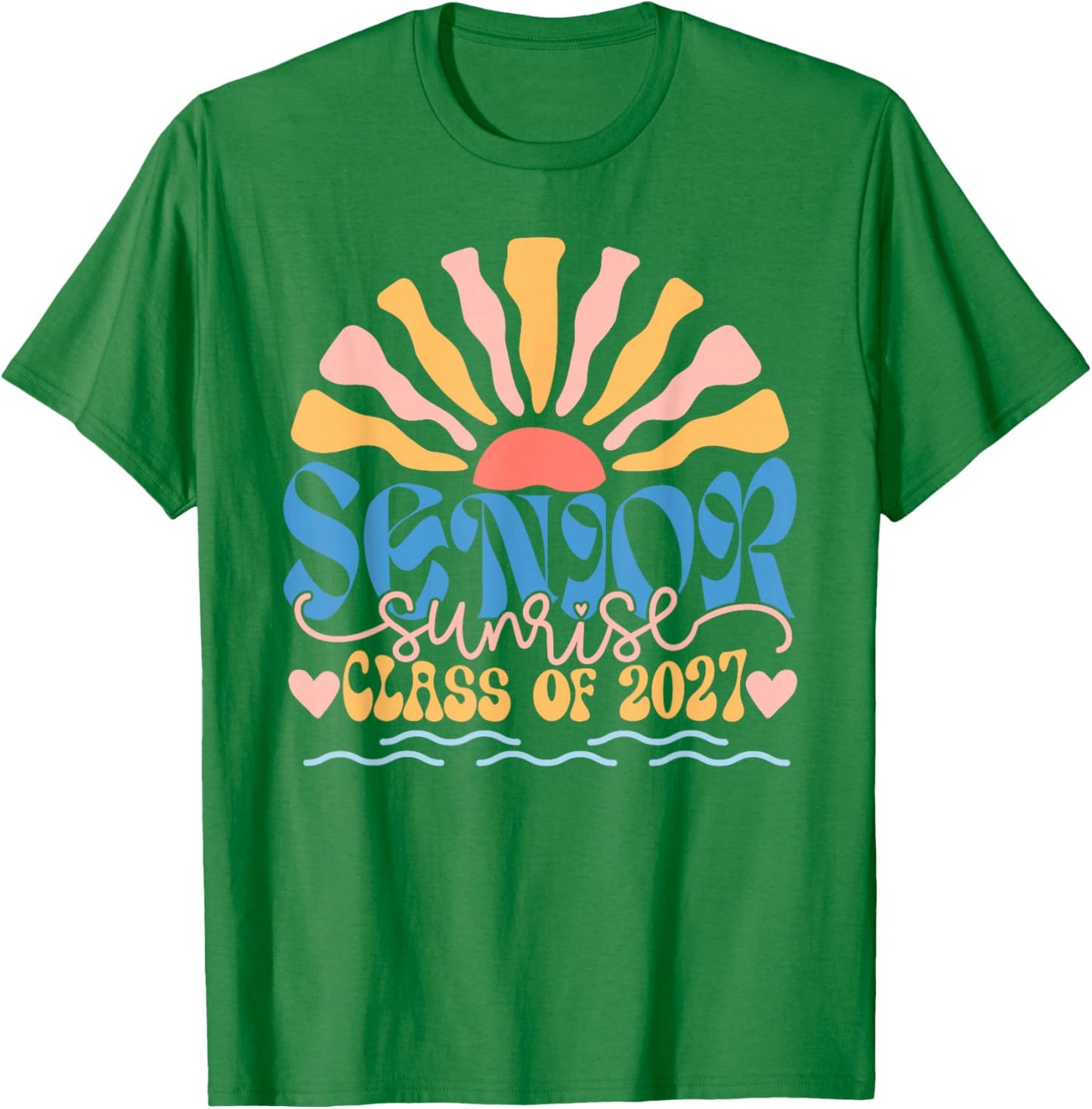 Senior Sunrise 2027 Boho Colorful High School Jenior Retro T-Shirt - T-Shirt | Irish Green