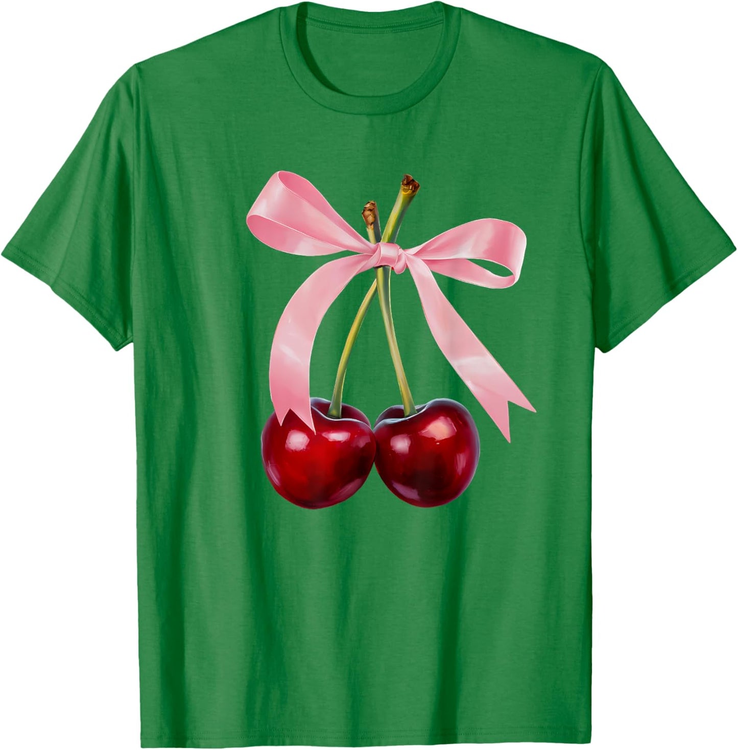 Cherry Graphic Pink Bow Red Aesthetic Cherries Summer Y2K Women Kids T-Shirt - T-Shirt | Irish Green