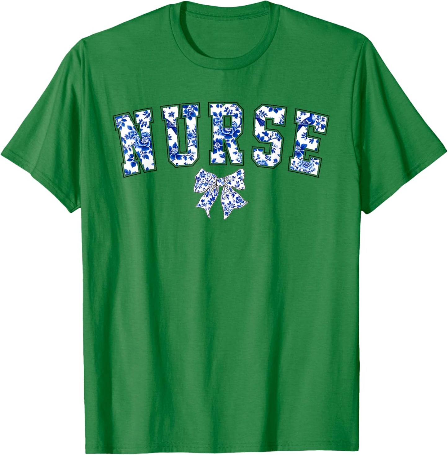 Toile Nurse Bow Blue Coquette Floral Chinoiserie Nursing T-Shirt - T-Shirt | Irish Green