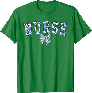 Toile Nurse Bow Blue Coquette Floral Chinoiserie Nursing T-Shirt - T-Shirt | Irish Green